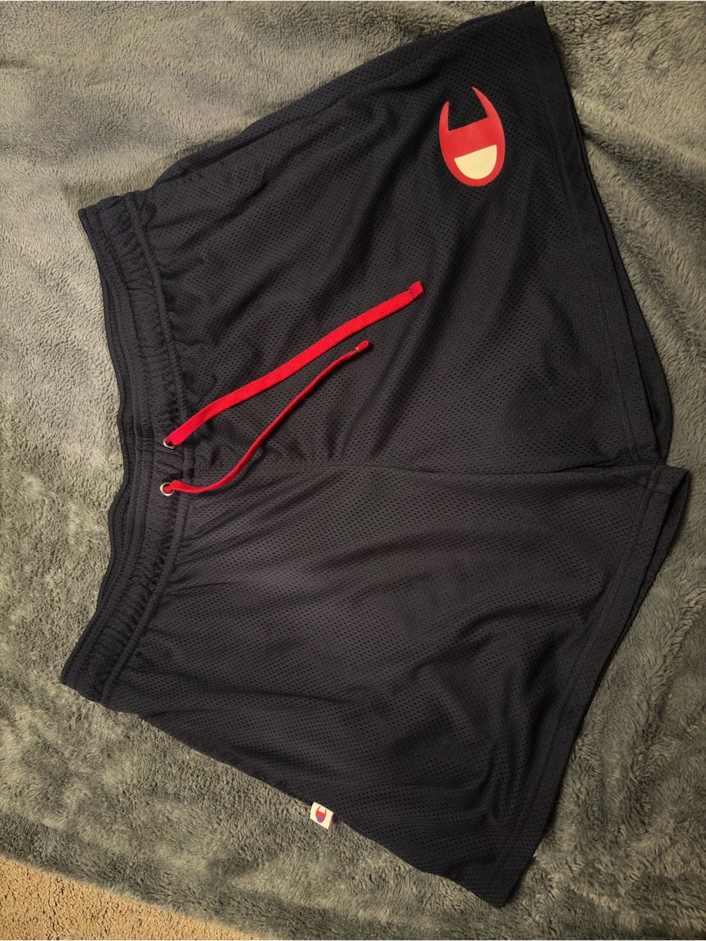 Champion Black Athletic Mesh Shorts with Red Accents